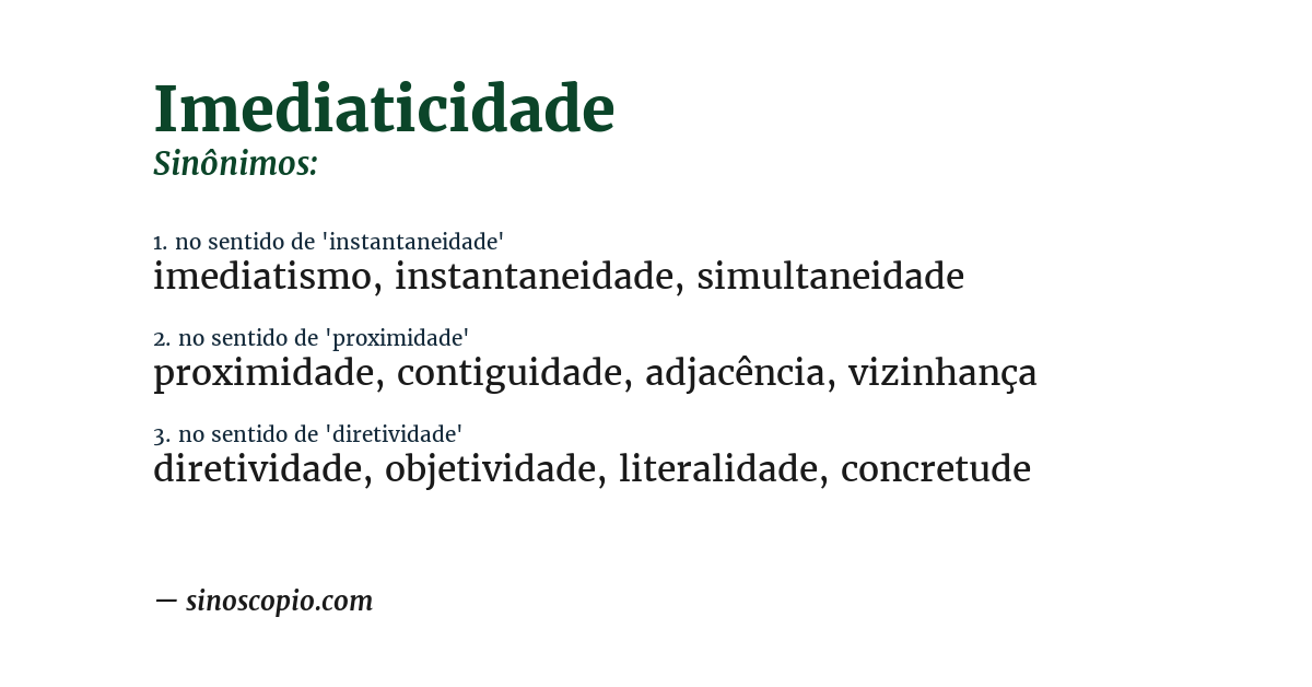 Sinônimo de imediaticidade