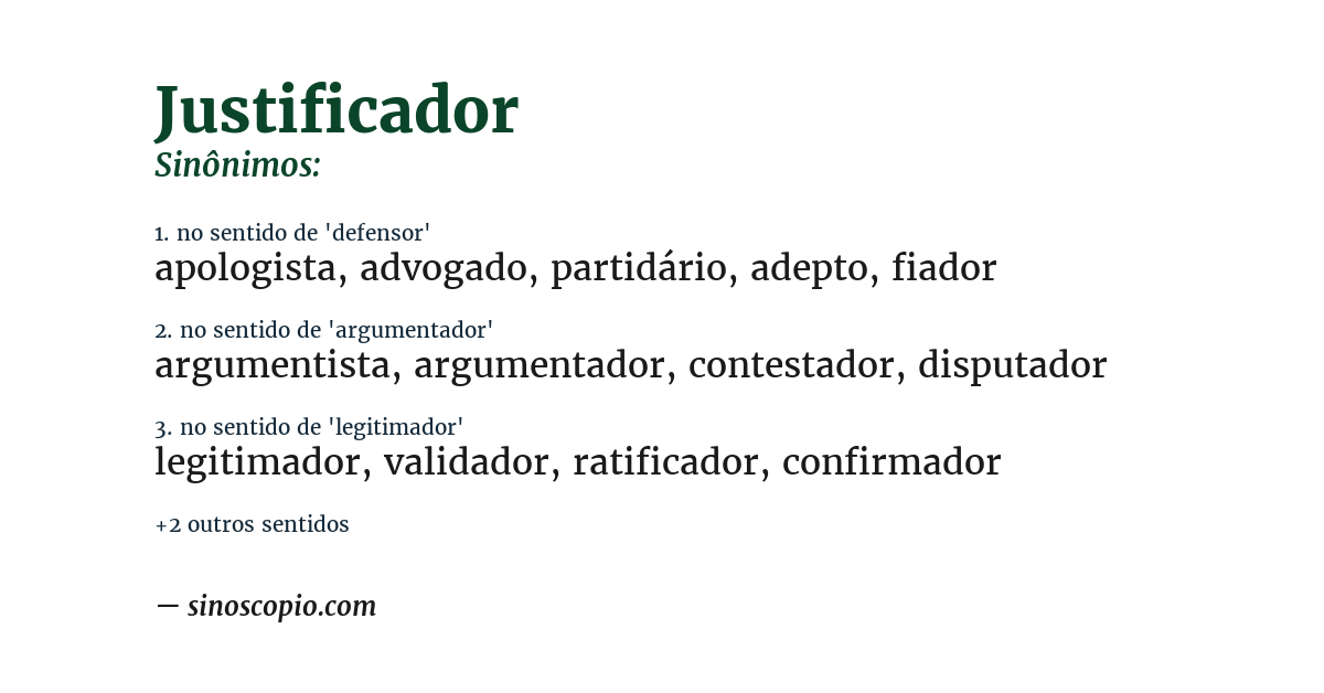 Sinônimo de justificador