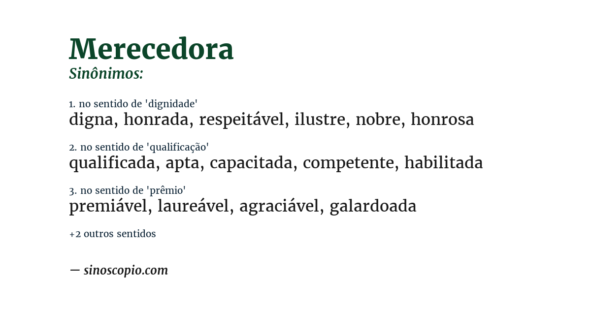 Sinônimo de merecedora