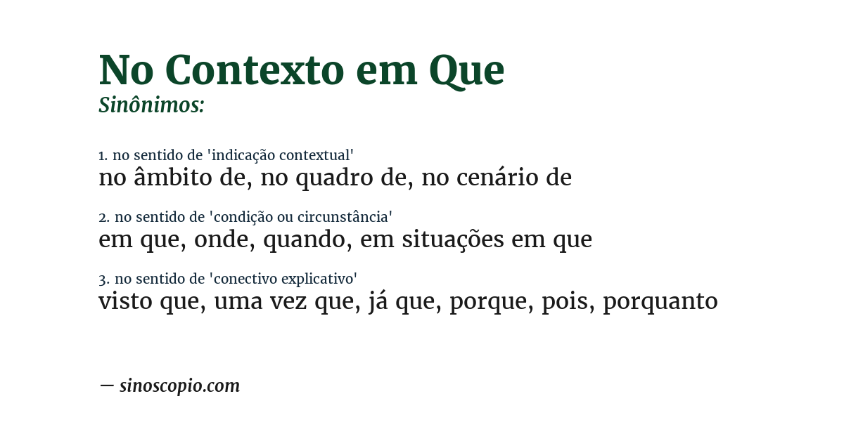 Sinônimo de no contexto em que