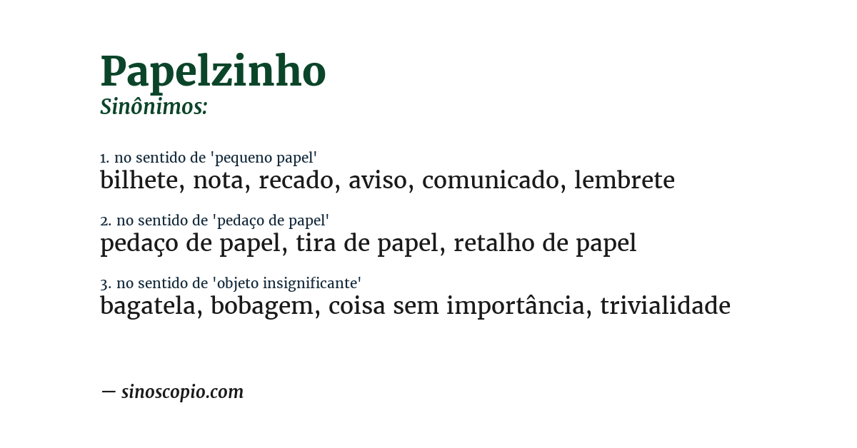 Sinônimo de papelzinho