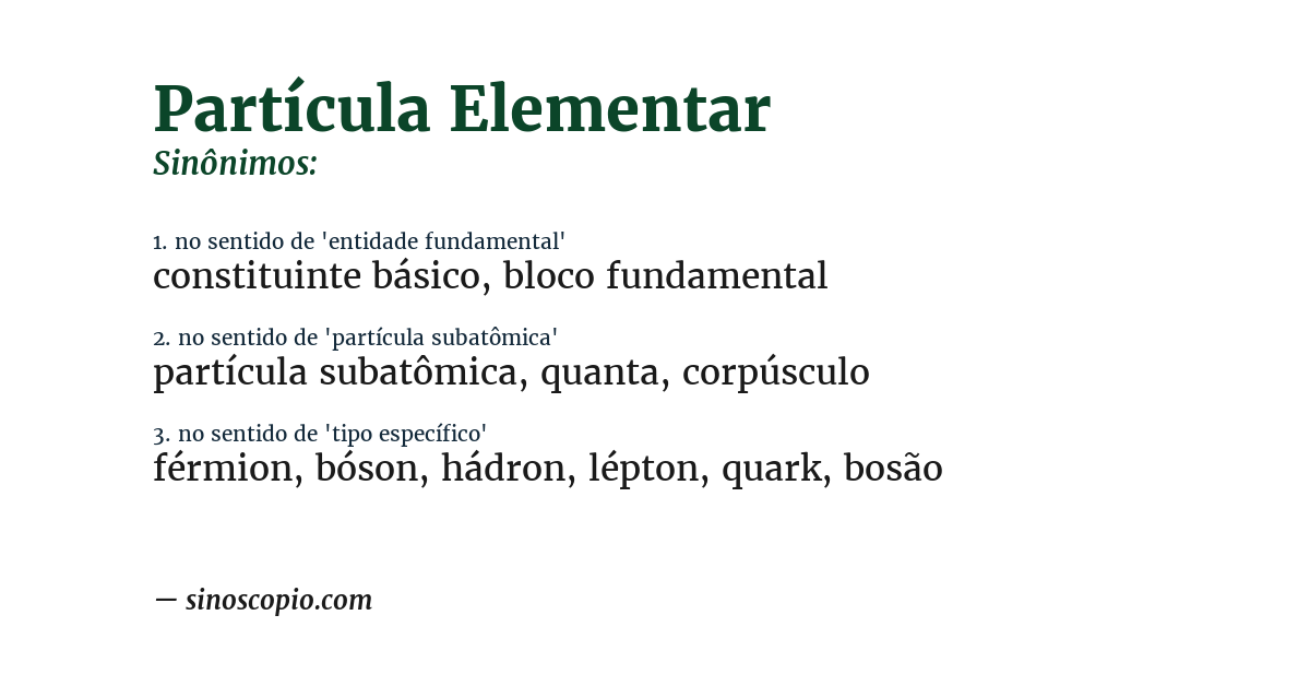 Sinônimo de partícula elementar