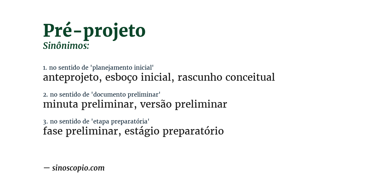 Sinônimo de pré-projeto