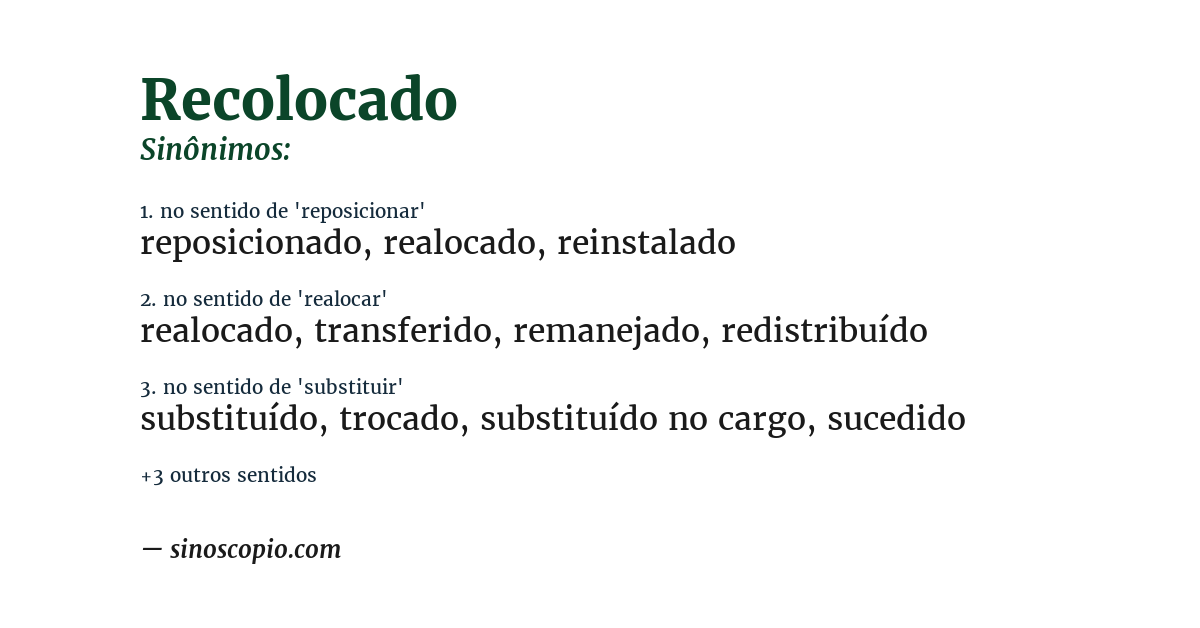 Sinônimo de recolocado