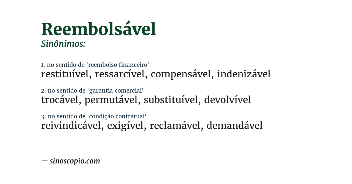Sinônimo de reembolsável