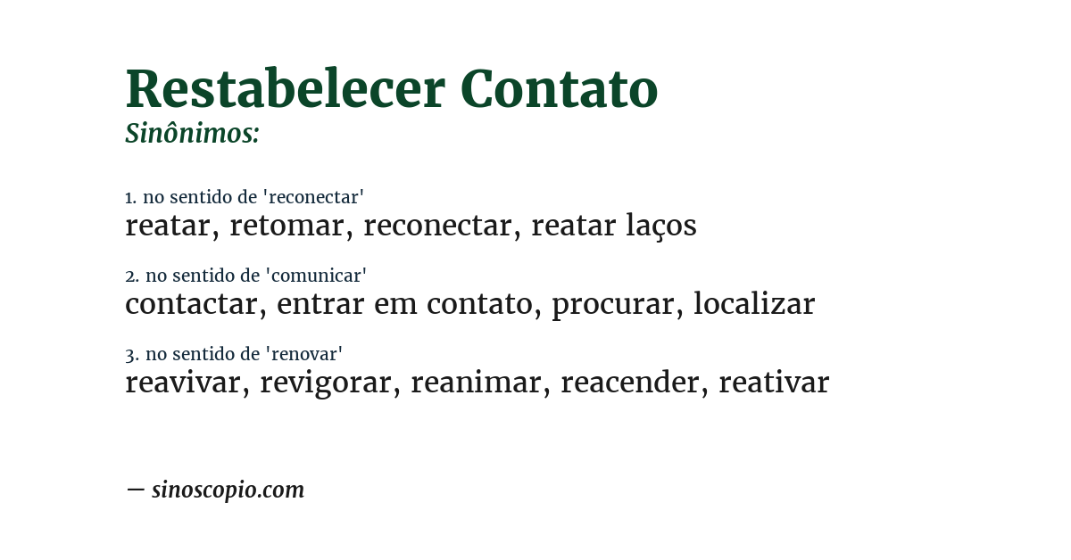 Sinônimo de restabelecer contato