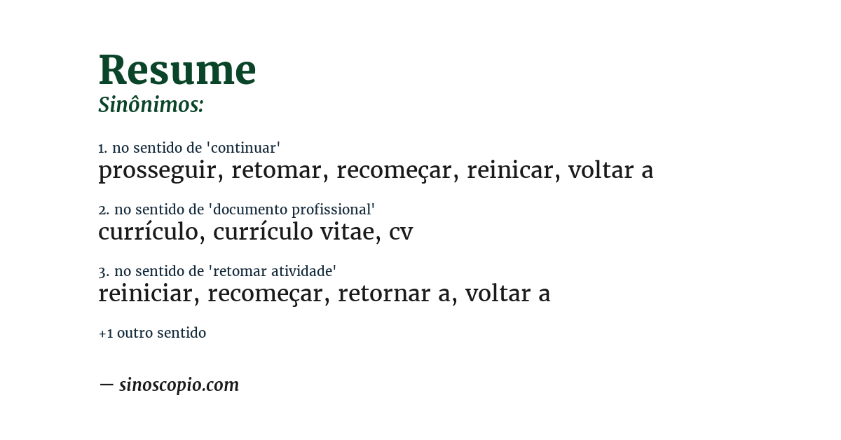 Sinônimo de resume