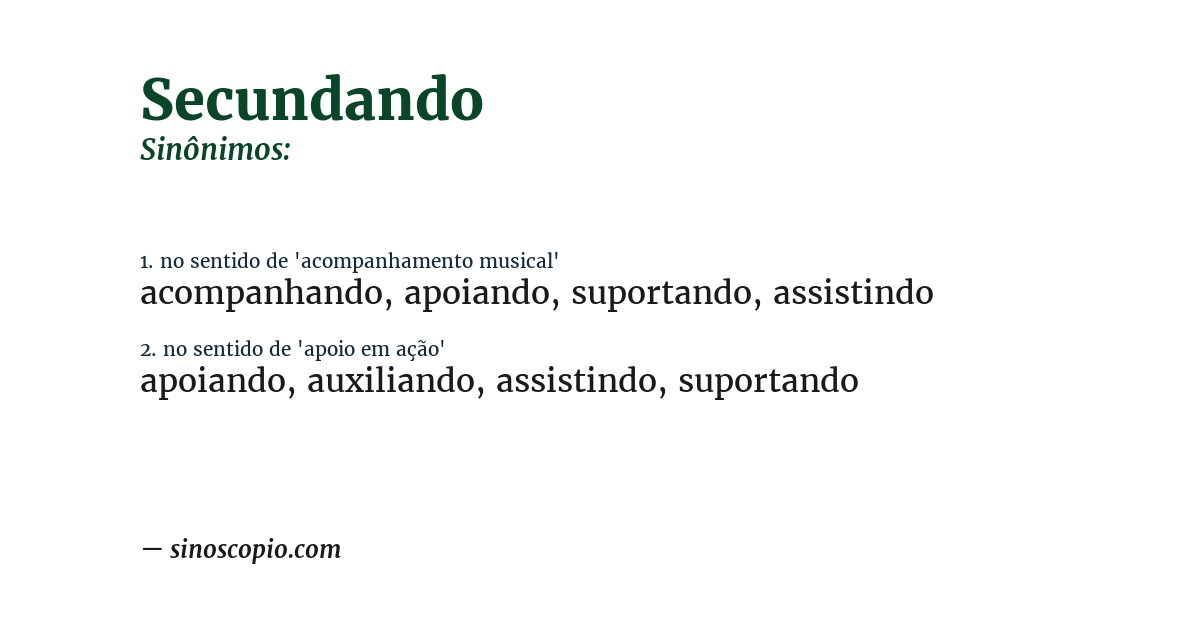Sinônimo de secundando