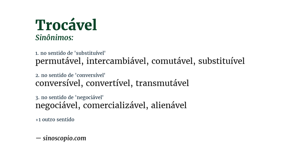 Sinônimo de trocável