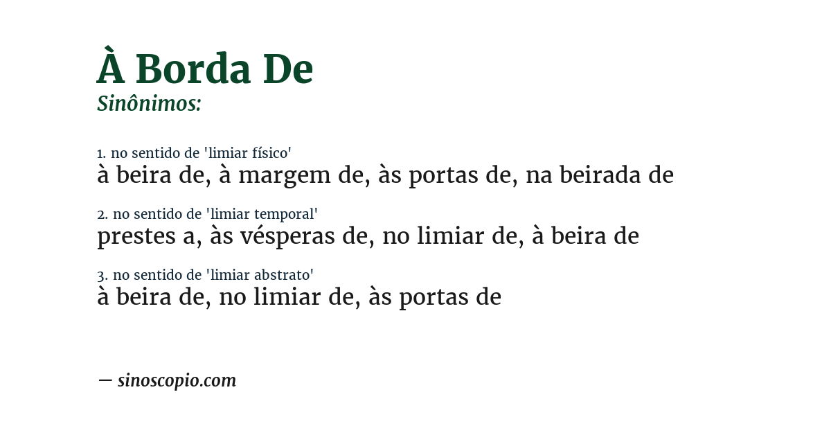 Sinônimo de à borda de