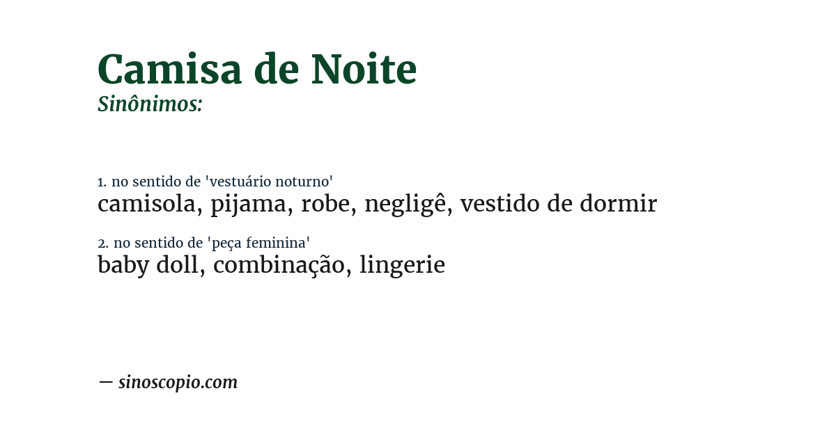 Sinônimo de camisa de noite