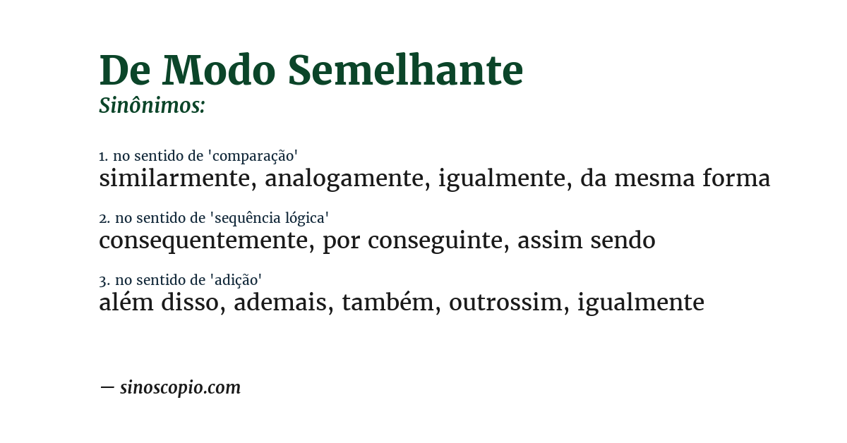Sinônimo de de modo semelhante