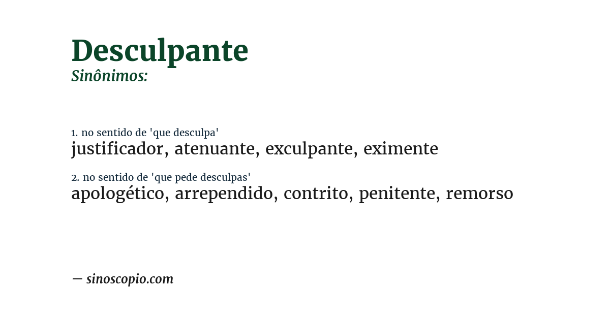 Sinônimo de desculpante