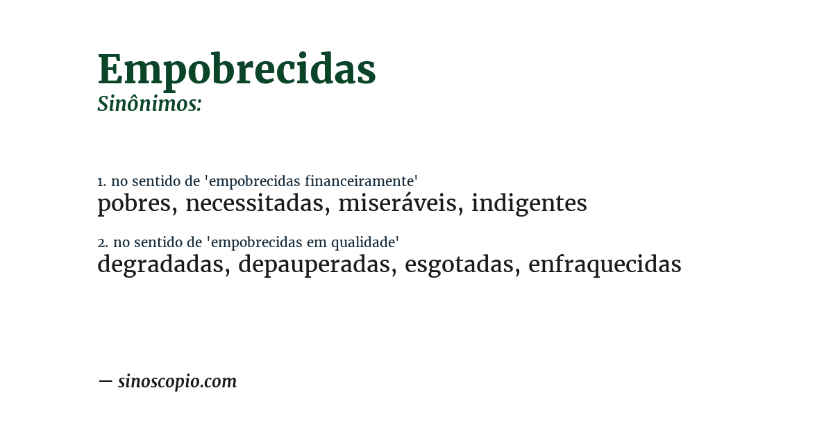 Sinônimo de empobrecidas