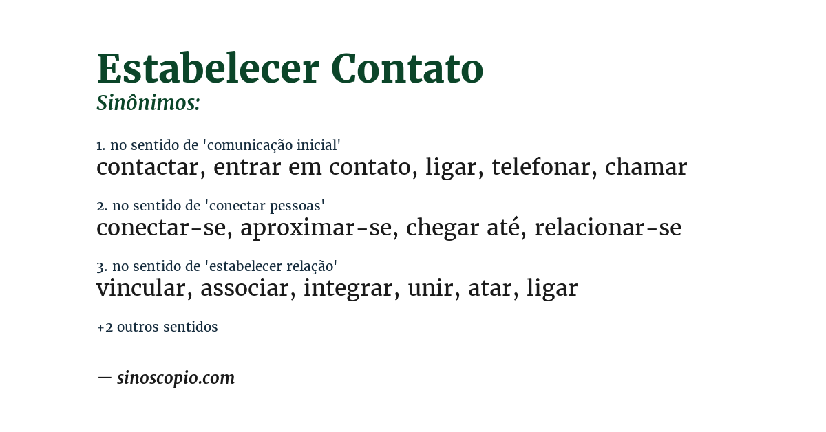 Sinônimo de estabelecer contato