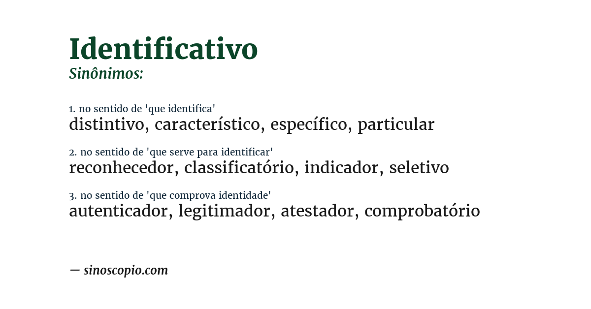 Sinônimo de identificativo