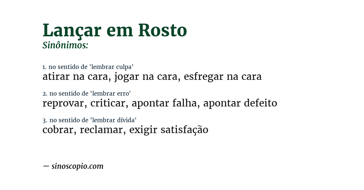 Sinônimo de lançar em rosto