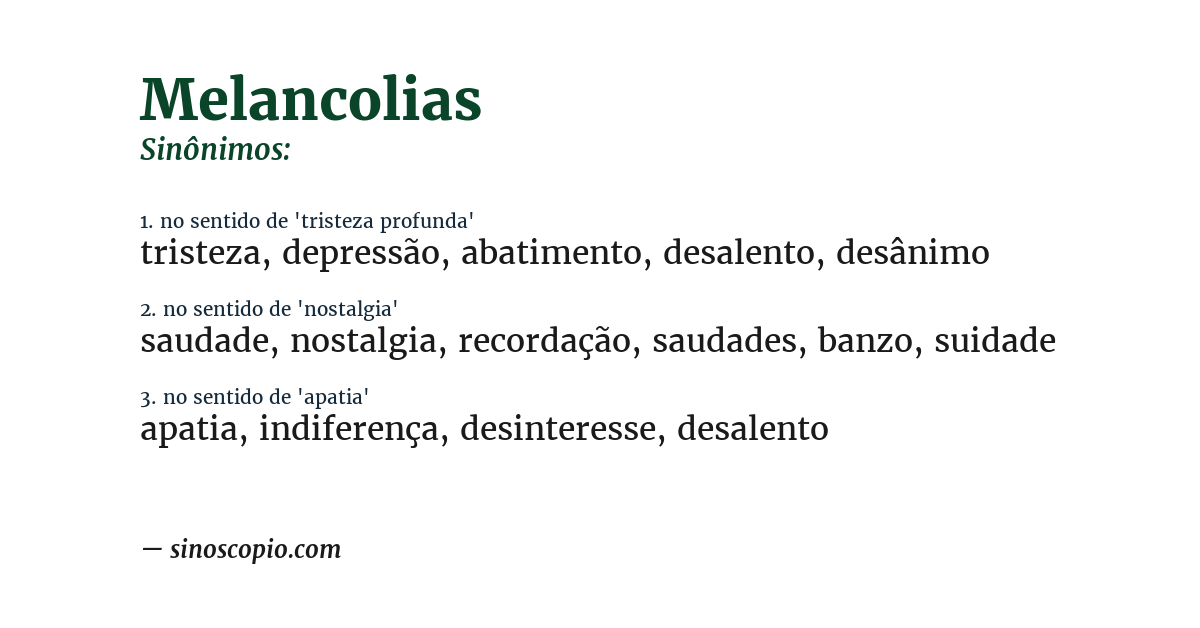 Sinônimo de melancolias