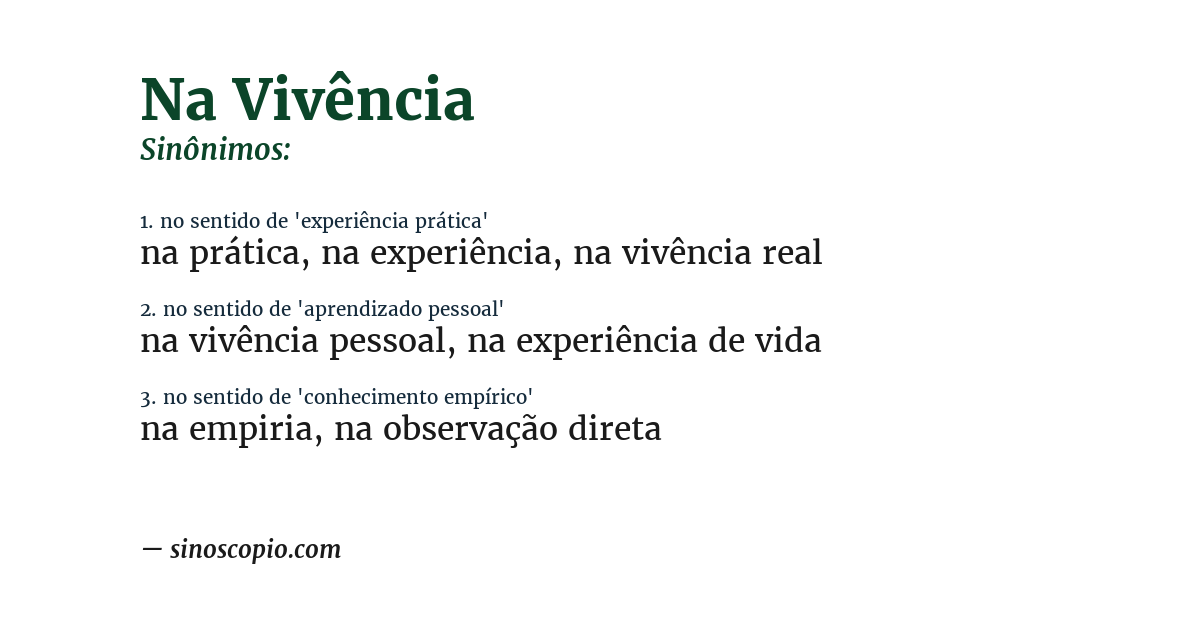 Sinônimo de na vivência