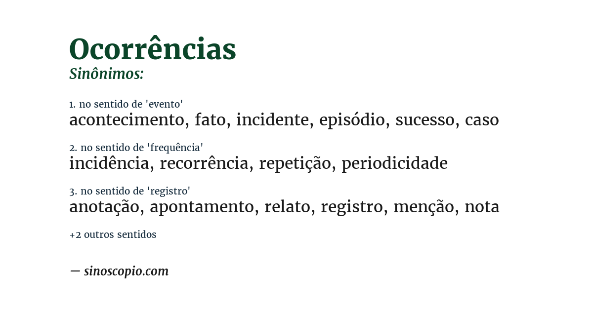 Sinônimo de ocorrências