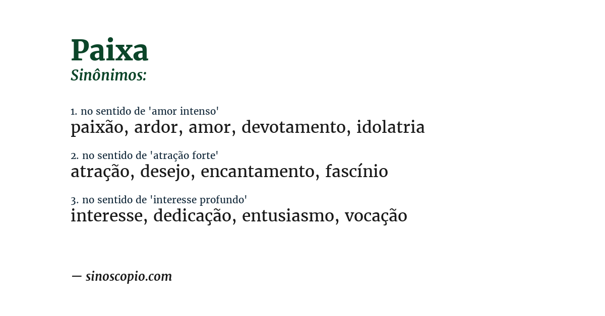 Sinônimo de paixa