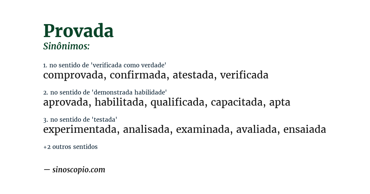 Sinônimo de provada