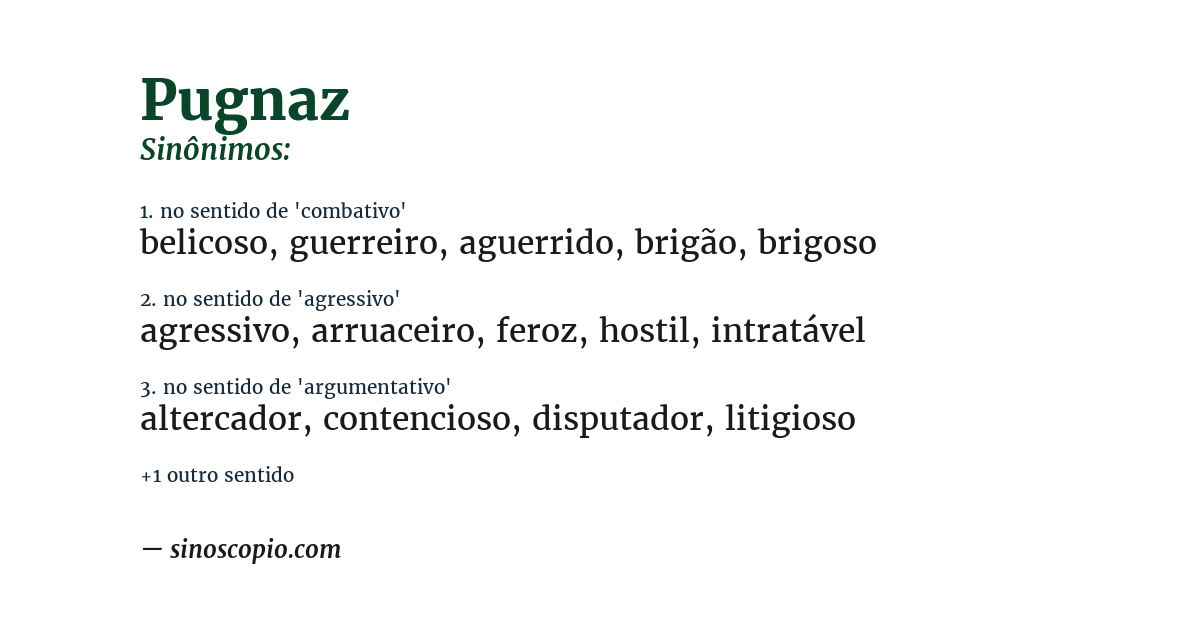 Sinônimo de pugnaz