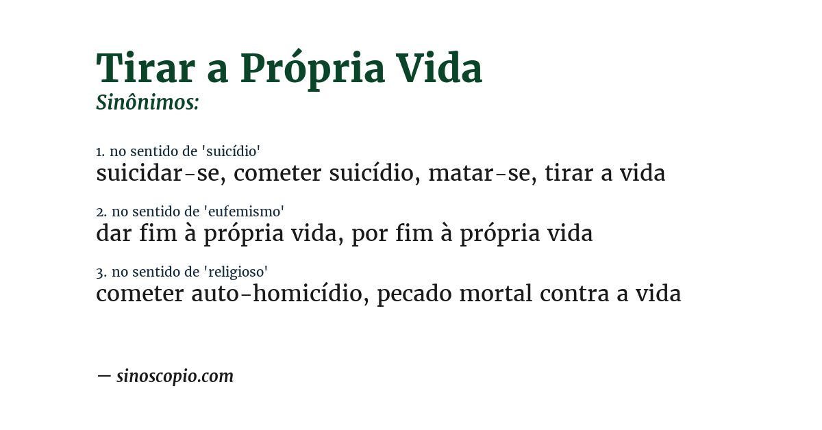 Sinônimo de tirar a própria vida