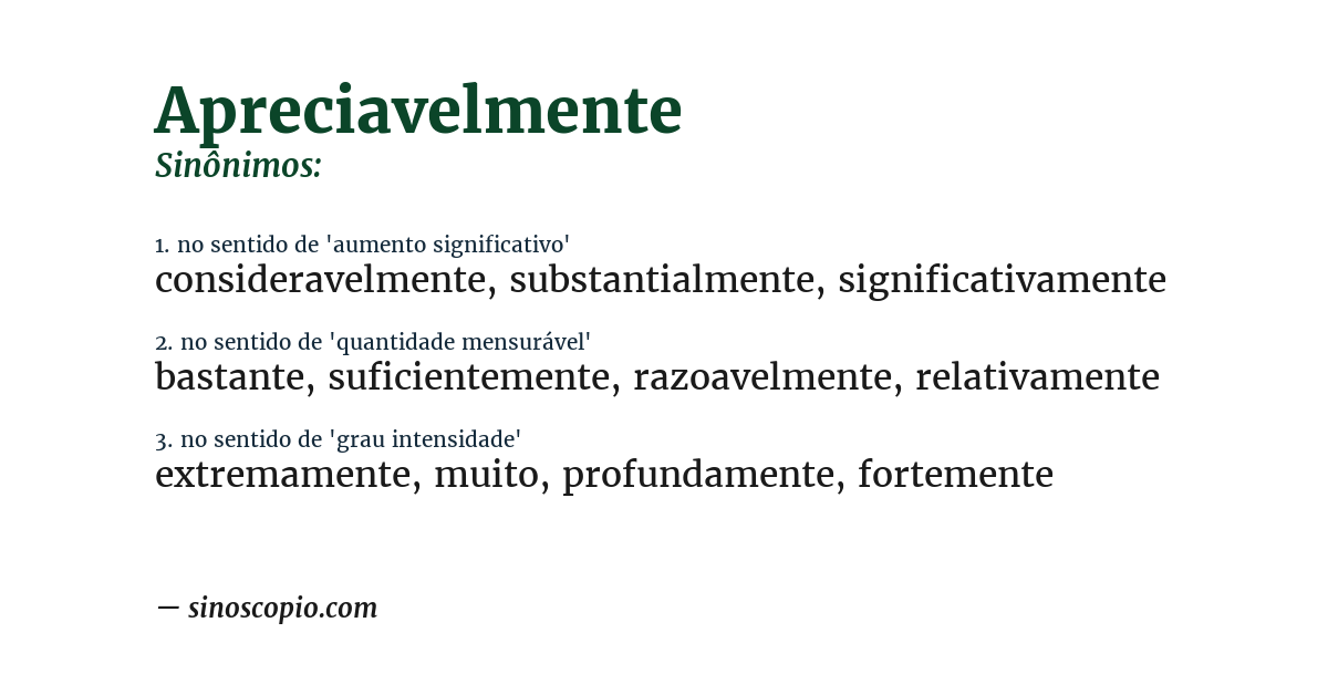 Sinônimo de apreciavelmente
