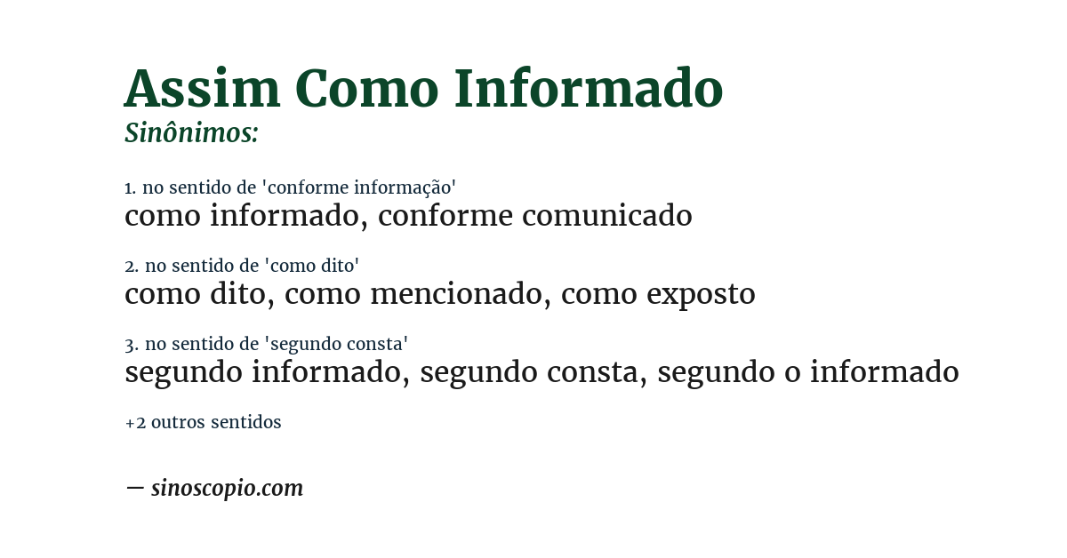 Sinônimo de assim como informado