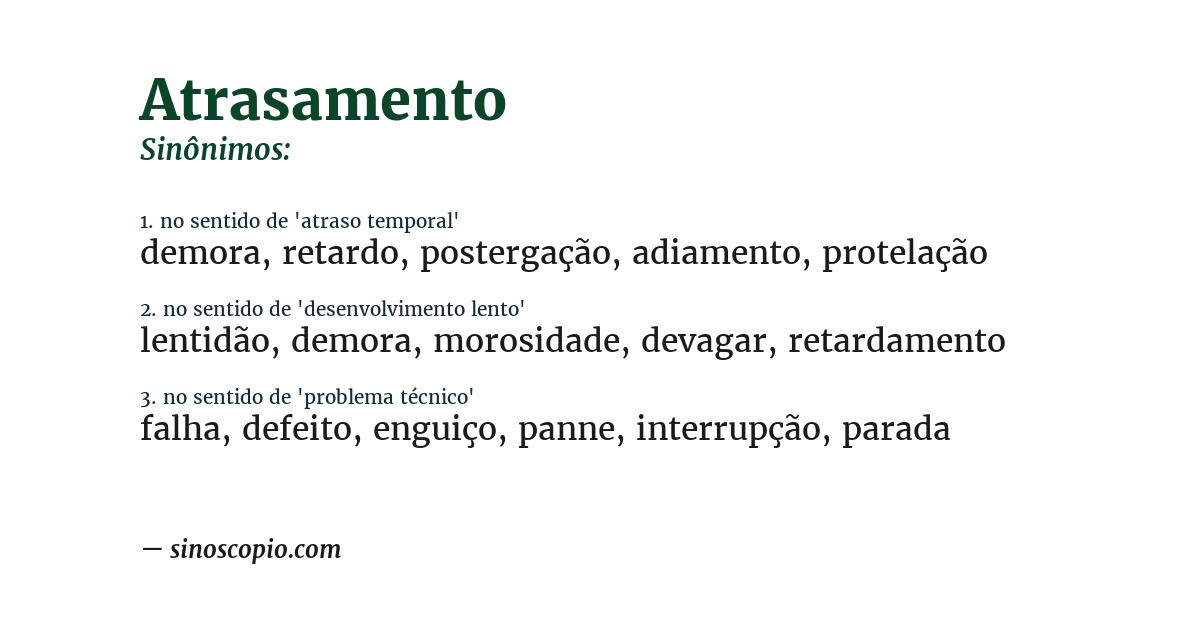 Sinônimo de atrasamento