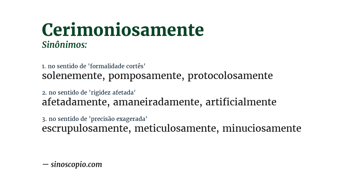 Sinônimo de cerimoniosamente