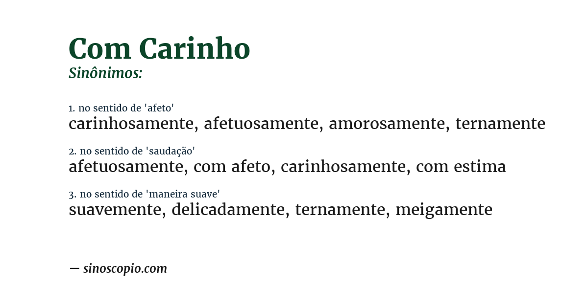 Sinônimo de com carinho