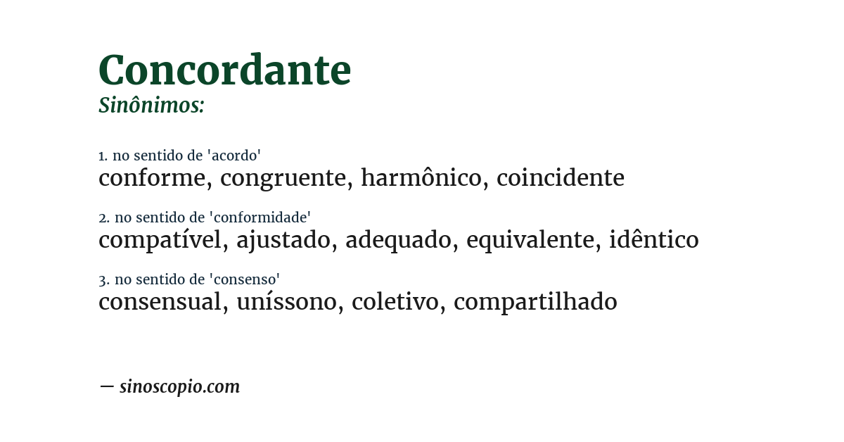 Sinônimo de concordante