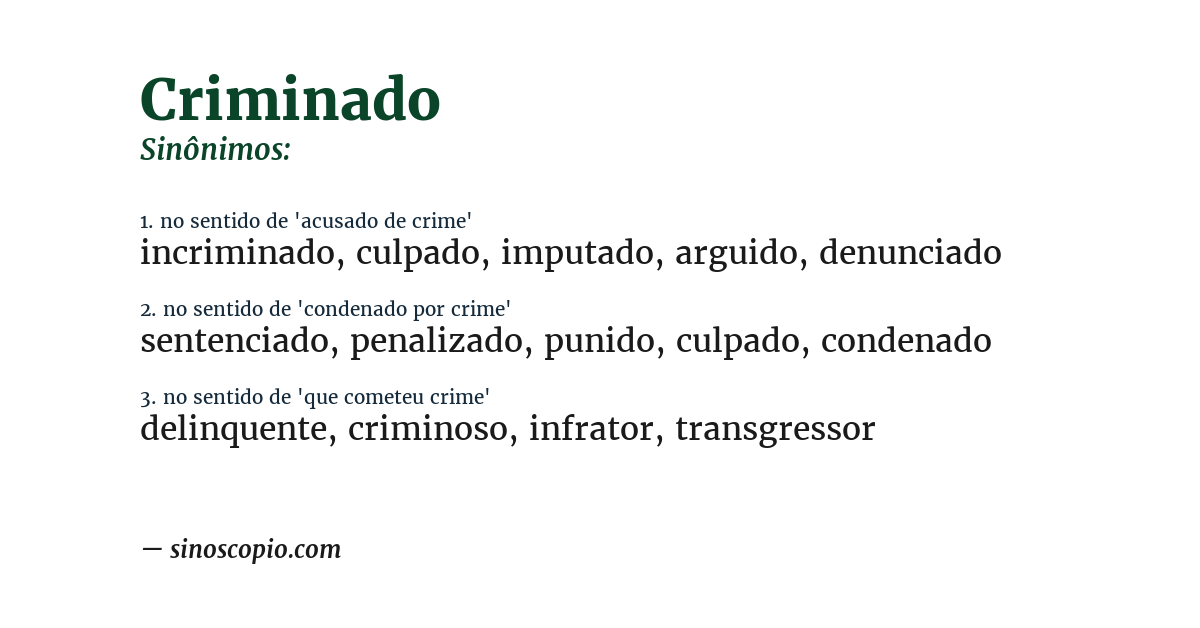 Sinônimo de criminado