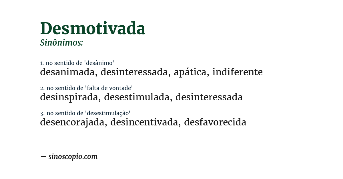Sinônimo de desmotivada