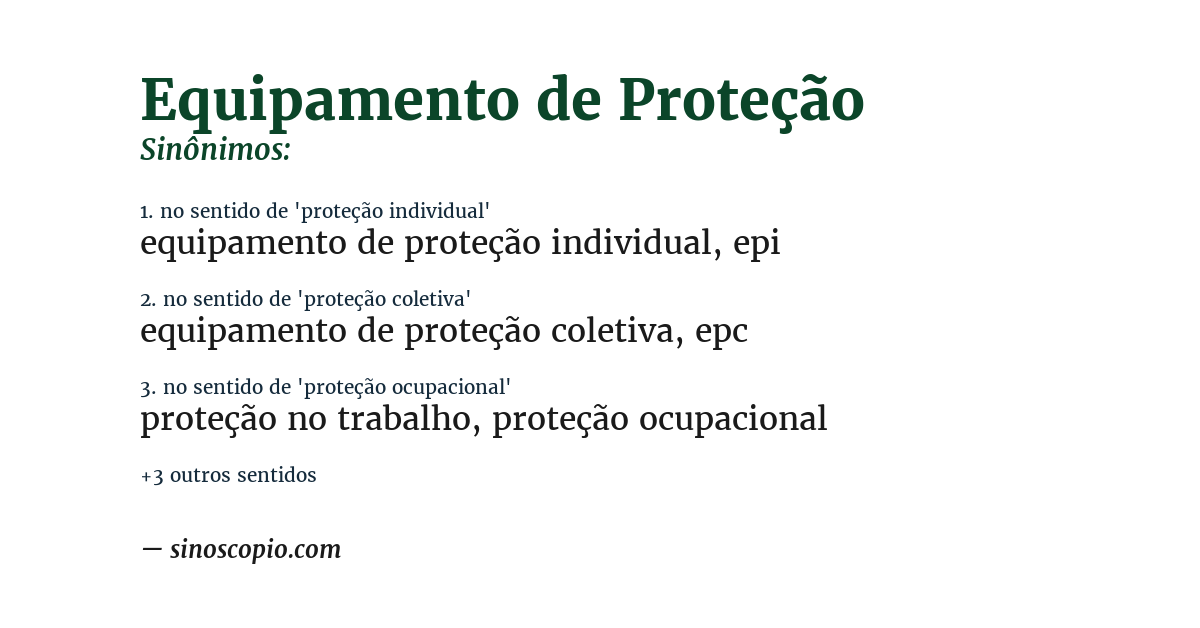 Sinônimo de equipamento de proteção