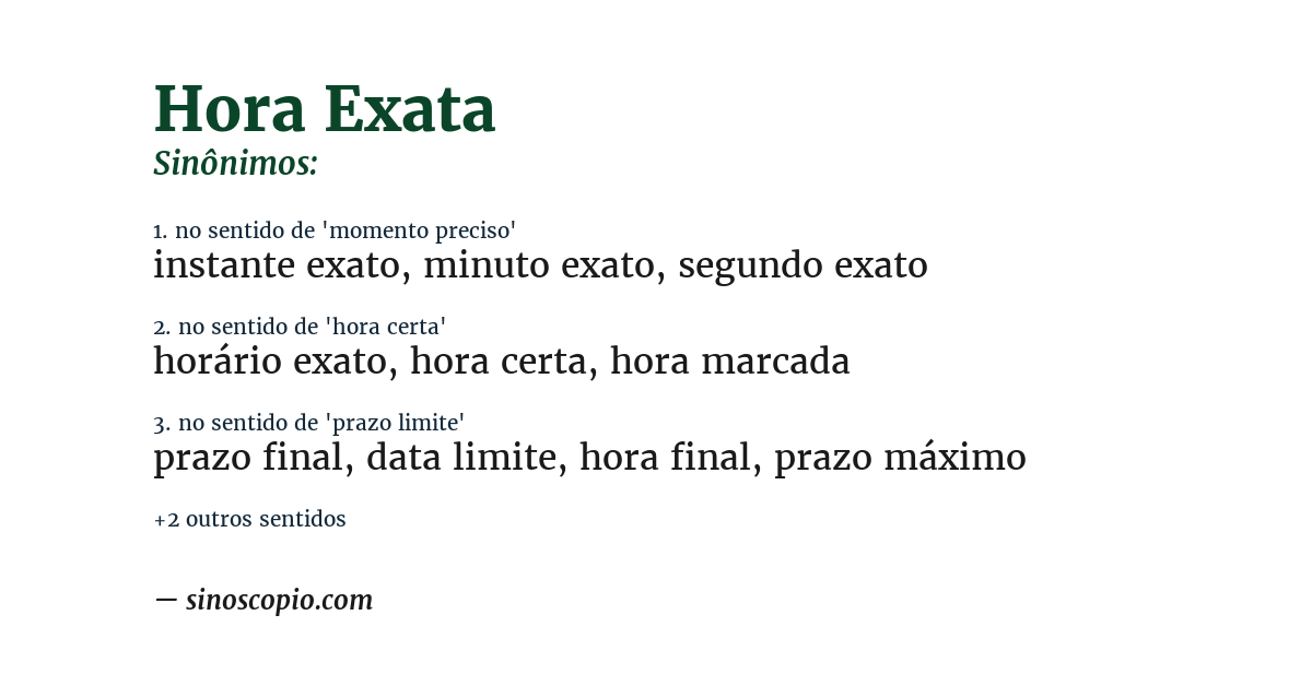 Sinônimo de hora exata