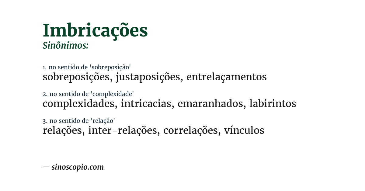 Sinônimo de imbricações