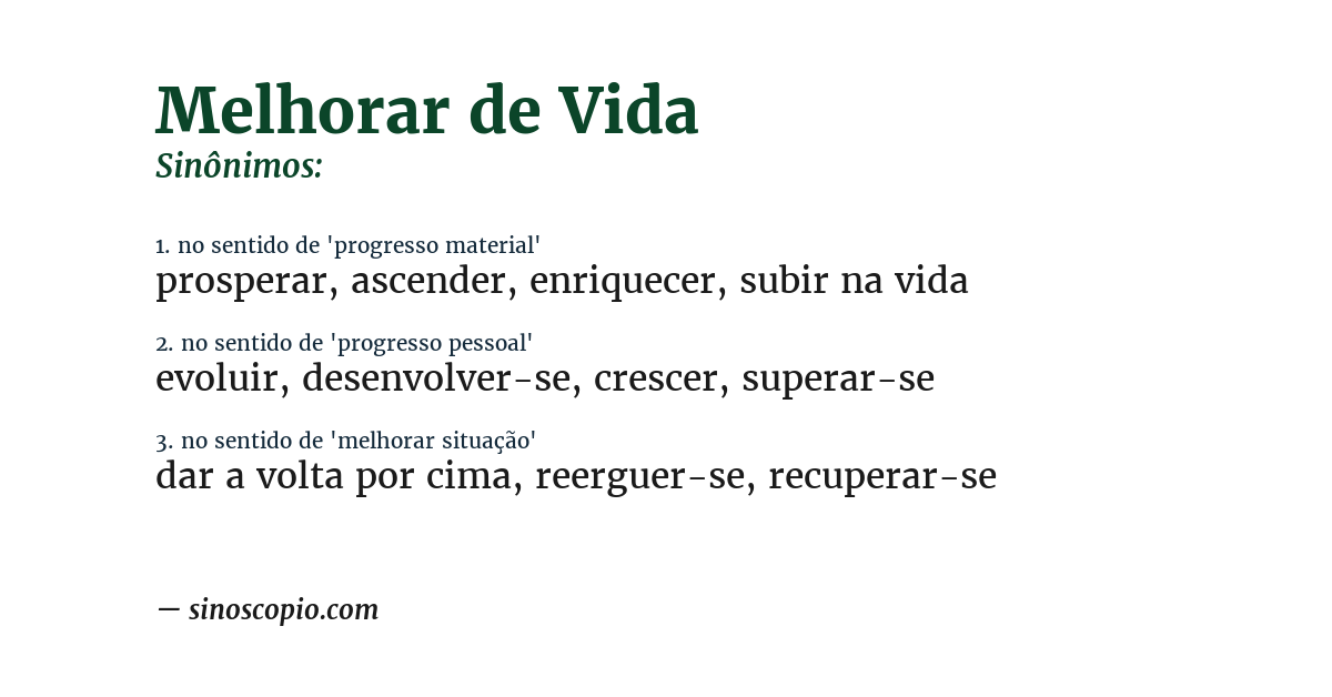 Sinônimo de melhorar de vida