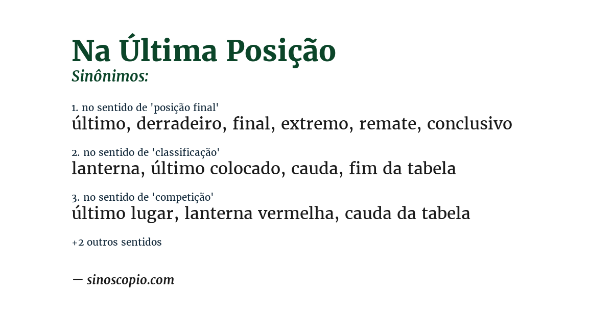 Sinônimo de na última posição