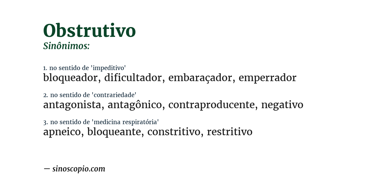 Sinônimo de obstrutivo