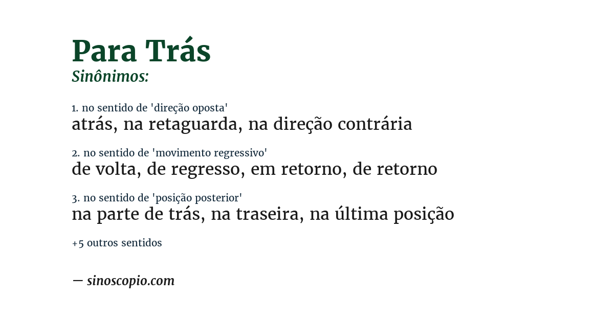 Sinônimo de para trás