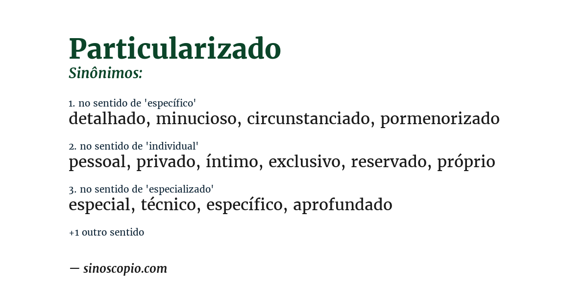 Sinônimo de particularizado