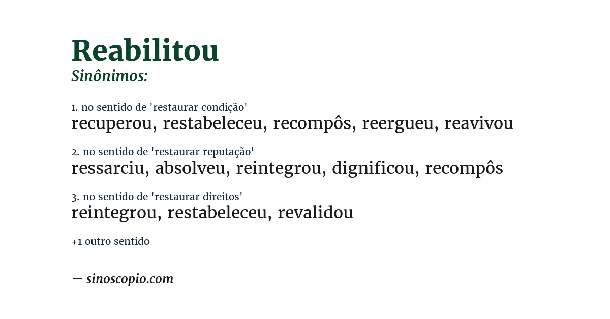 Sinônimo de reabilitou