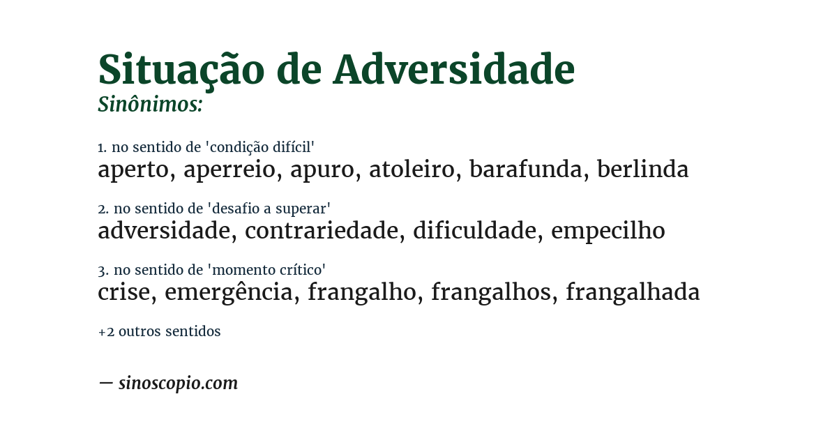 Sinônimo de situação de adversidade