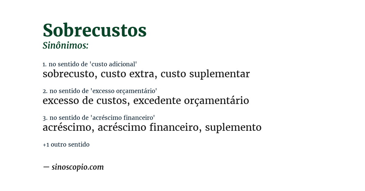 Sinônimo de sobrecustos