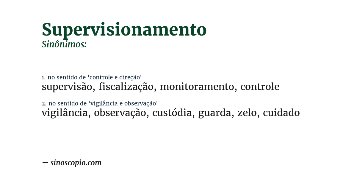 Sinônimo de supervisionamento