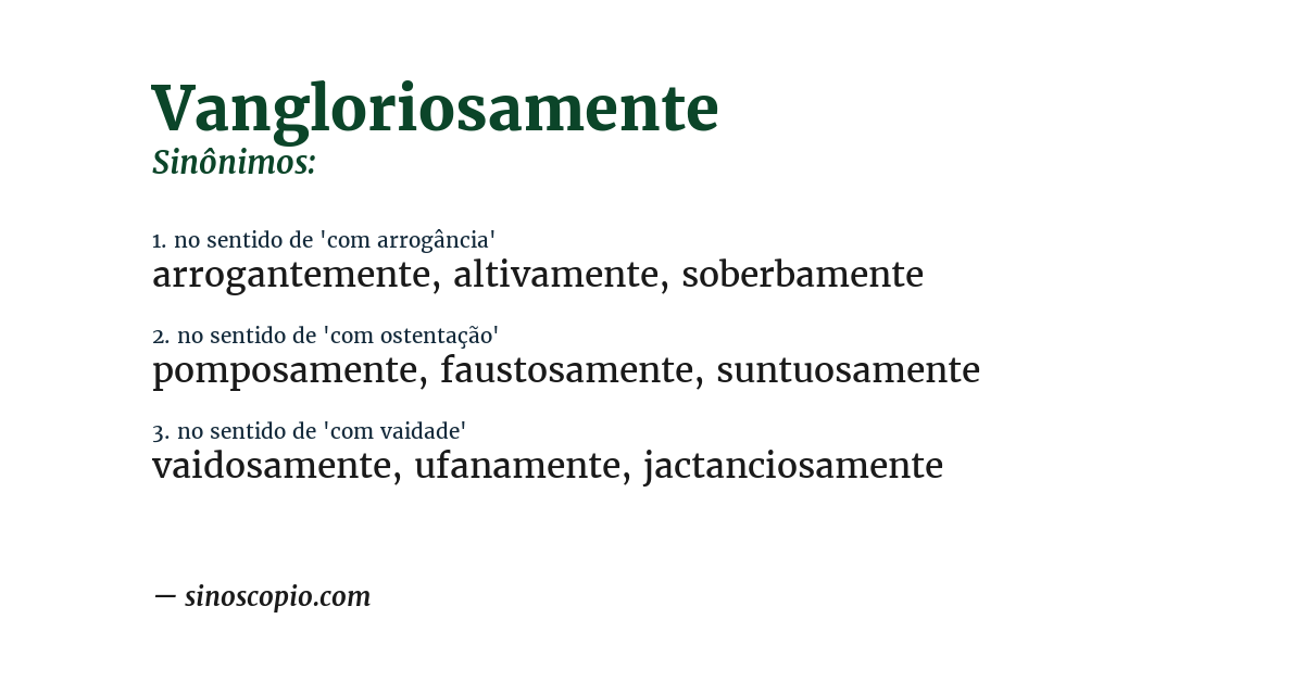 Sinônimo de vangloriosamente