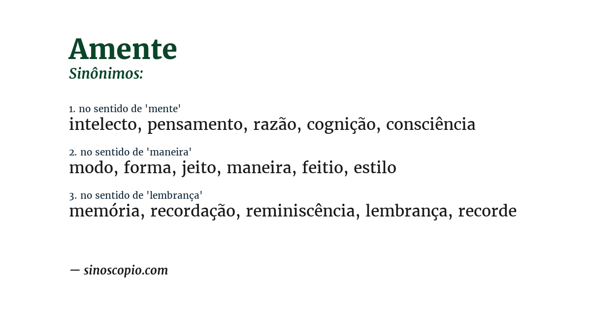 Sinônimo de amente